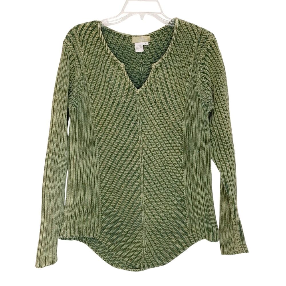 The Territory Ahead Ribbed Knit Sweater V Neck Pullover Green Womens Medium